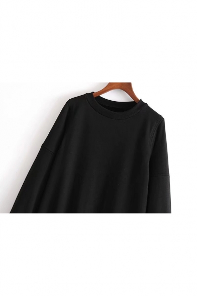 Spring Fashion Round Neck Color Block Pleated Patchwork Loose Sweatshirt Dress