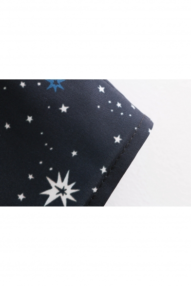 Stylish Star Galaxy Print Button Front Flap Pocket Mini Shirt Dress