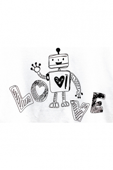 Adorable Robot Letter Print Round Neck Short Sleeves Casual Tee