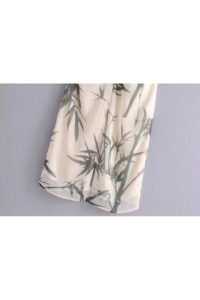 Chic Bamboo Print Knotted Back Sleeveless Mini Shift Dress