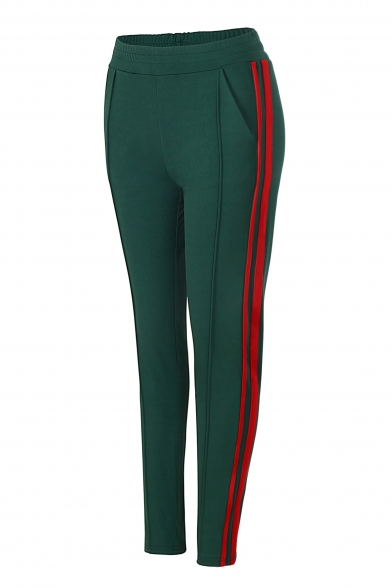 Contrast Striped Side Elastic Waist Leisure Skinny Pants