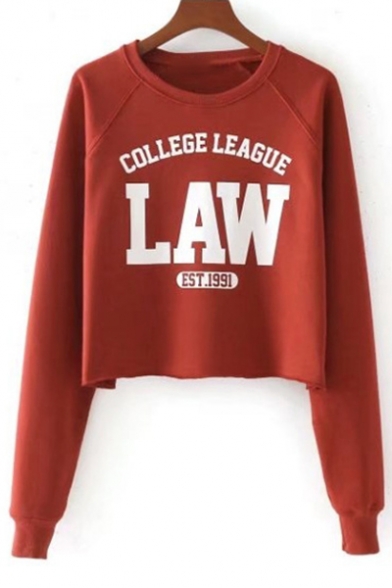 Fashionable Letter Print Round Neck Long Sleeves Pullover Cropped Sweatshirt
