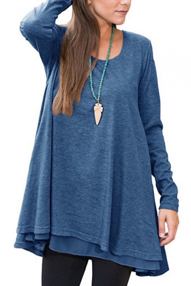 Fashionable Scoop Neck Long Sleeve Loose Casual Leisure Spring Tee Top