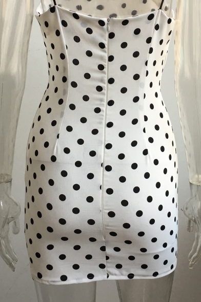 Summer Collection Chic Polka Dot Printed Spaghetti Straps Sleeveless Mini Bodycon Dress