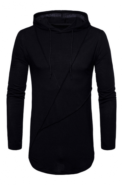 Top Design Simple Plain Long Sleeves Pullover Men's Slim Hooded Tee