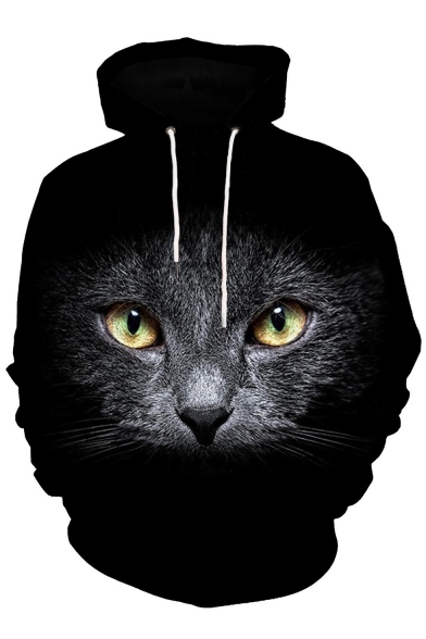 Digital Cat Printed Long Sleeve Oversize Unisex Hoodie with Pocket