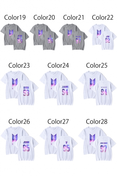 Fashion Pattern Number Printed Round Neck Short Sleeve Graphic Tee