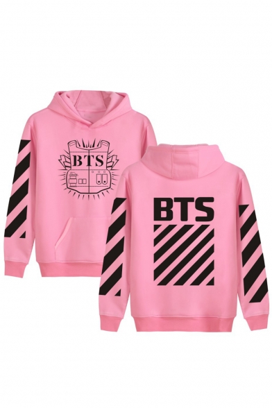 Hot Fashion Striped Symbol Letter Print Long Sleeves Pullover Hoodie with Pocket