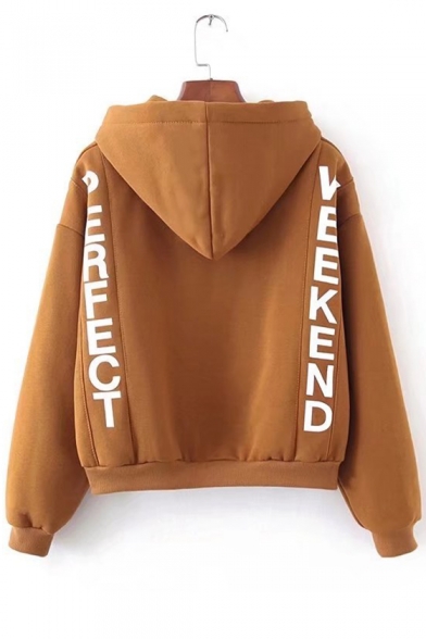 Hot Style Letter Print Long Sleeves Fleece Lined Pullover Cropped Popular Hoodie