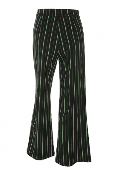 Leisure Vertical Striped Printed Zipper Fly Wide Leg Loose Pants