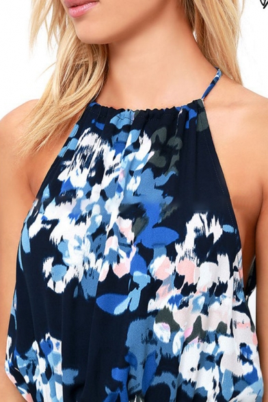 Popular Floral Print Halter Neck Split Front Maxi Beach Dress