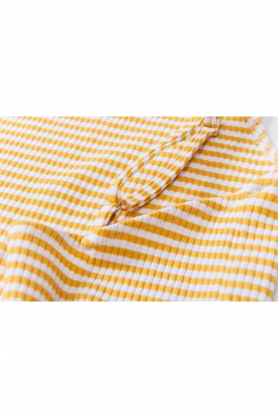 Retro One-Piece Striped Printed Spaghetti Strap Sleeveless Open Back Threaded Swimwear