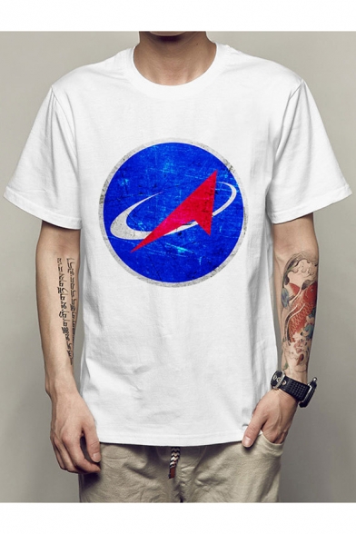 Stylish Planet Print Round Neck Short Sleeves Casual Tee