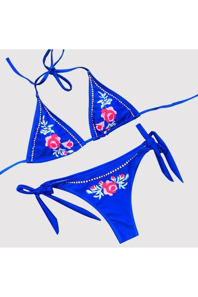 Summer's Fashionable Halter Neck Floral Print Triangle Beach Bikini