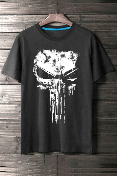 Unique Skull Print Round Neck Short Sleeves Casual Tee