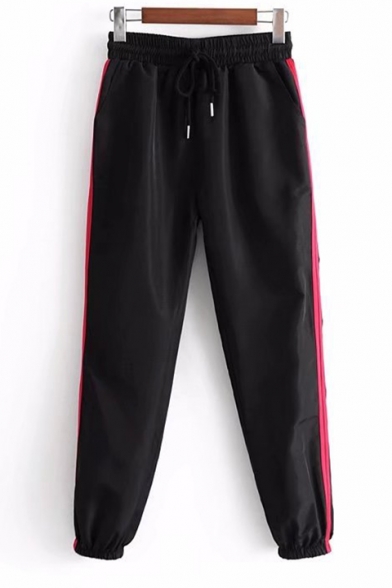 Comfort Contrast Striped Printed Side Drawstring Waist Loose Sports Pants