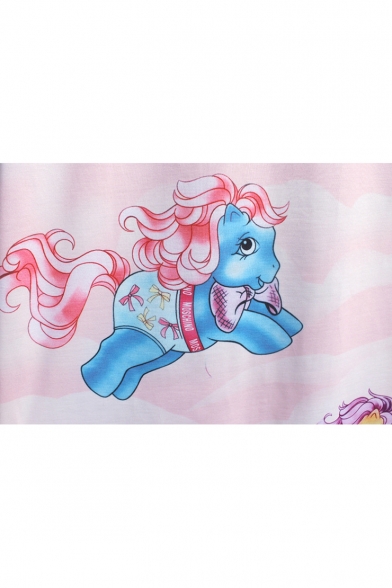 Fancy Pony Horse Cloud Print Round Neck Short Sleeve Mini T-shirt Shift Dress