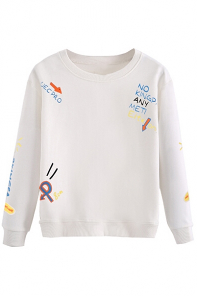 Round Neck Letter Printed Long Sleeve Pullover Sweatshirt