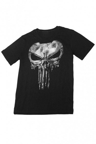 Skull Pattern Round Neck Short Sleeves Summer T-shirt
