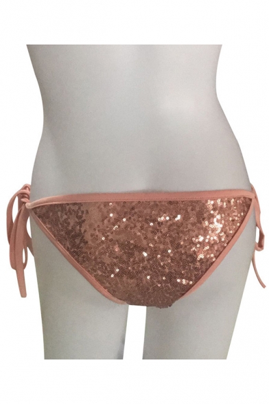 Hot Style Halter Neck Hollow Out Sequined Design Bow Tie Back Trendy Bikini