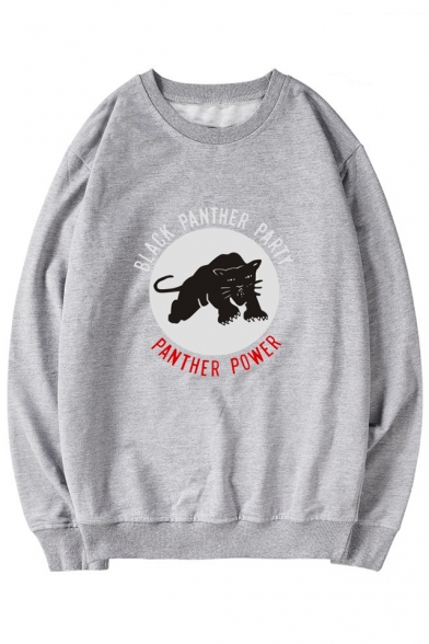 Street Style Panther Letter Print Round Neck Long Sleeves Pullover Sweatshirt