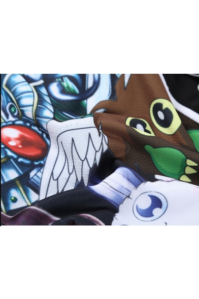 Stylish Cartoon Monster Character Print Button Front Short Sleeve Baseball Tee