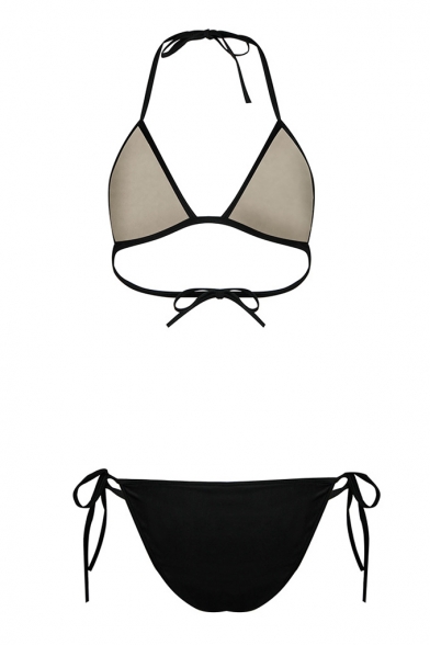 Plaids Pattern Halter Neck Bow Tie Side Summer Beach Bikini