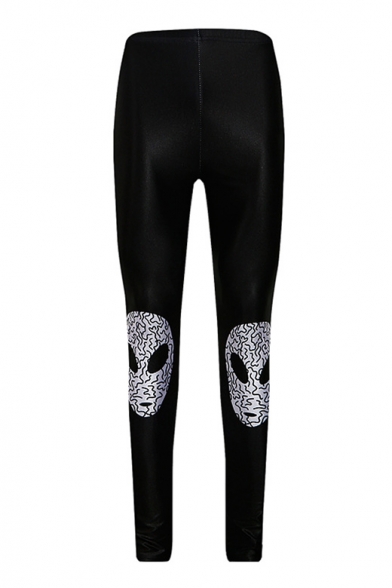 Fashion Printed Elastic Waist Skinny Sports Leggings in Black
