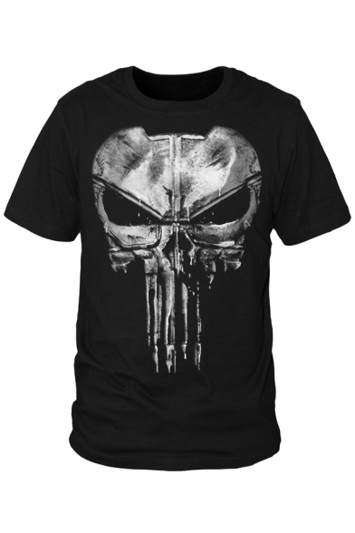 Skull Pattern Round Neck Short Sleeves Summer T-shirt