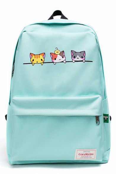 Lovely Cat Cartoon Pattern Zippered Daily Fashion Backpack School Bag