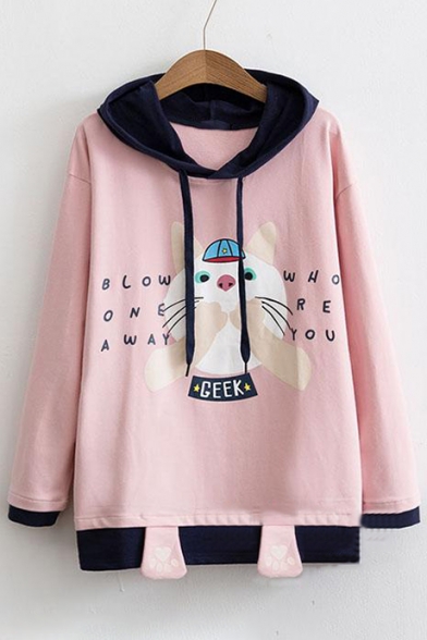 New Arrival Lovely Cat Letter Printed Long Sleeve Leisure Hoodie