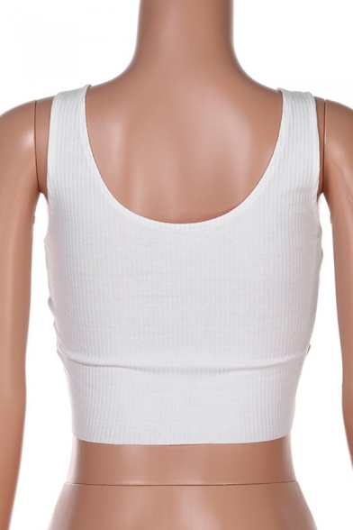 New Arrival Plain Tied Front Round Neck Sleeveless Cropped Tank