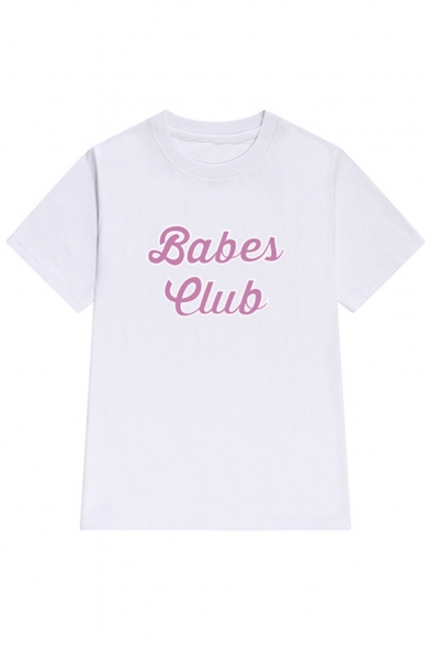 Basic Simple Letter Printed Short Sleeve Round Neck Comfort Tee