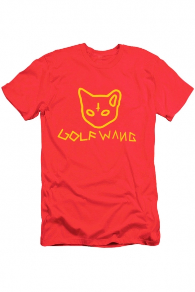 Cat Letter Print Round Neck Short Sleeves Summer T-shirt
