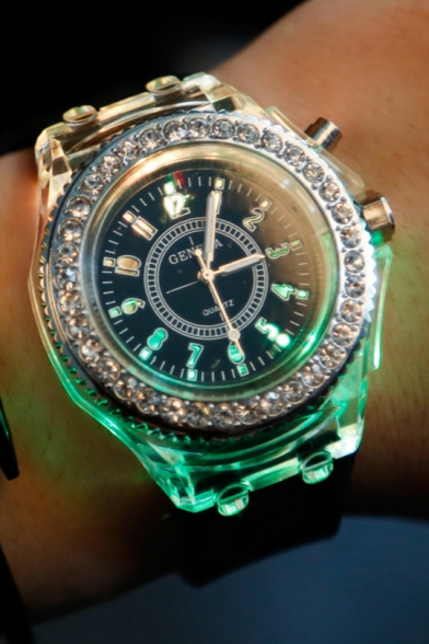 Hot Unisex Fashion Beaded Case Silicone Strap Luminous Watch