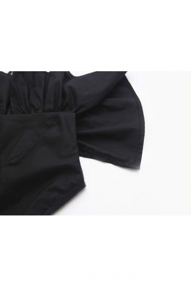 New Fashion One Shoulder Ruffle Detail Short Sleeve Zipper Plain Back Blouse