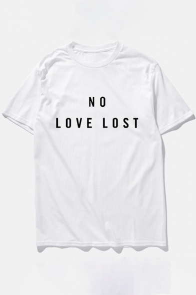 Simple Basic Letter Pattern Round Neck Short Sleeves Summer T-shirt