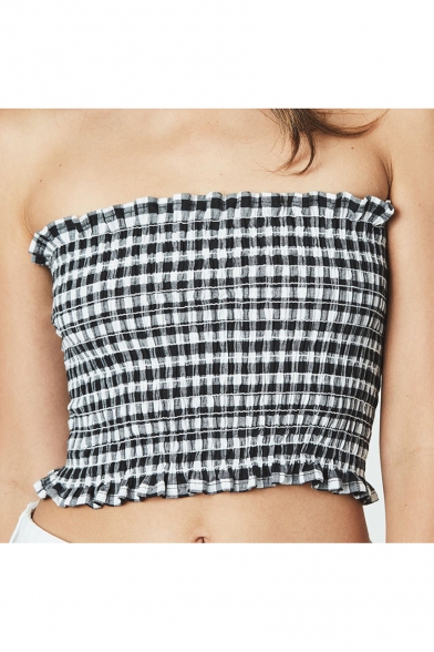 Summer Collection Classic Monochrome Printed Sleeveless Slim Cropped Bandeau