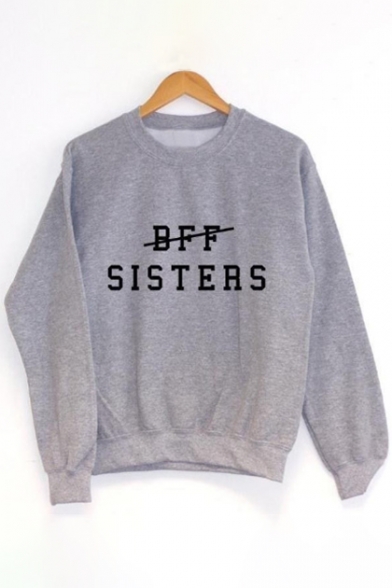 Letter Pattern Round Neck Long Sleeves Pullover Sweatshirt