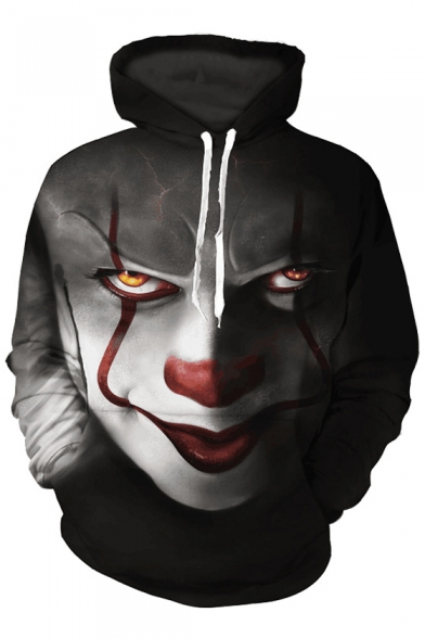 Digital Dreadful Clown Face Printed Long Sleeve Leisure Hoodie with Pocket