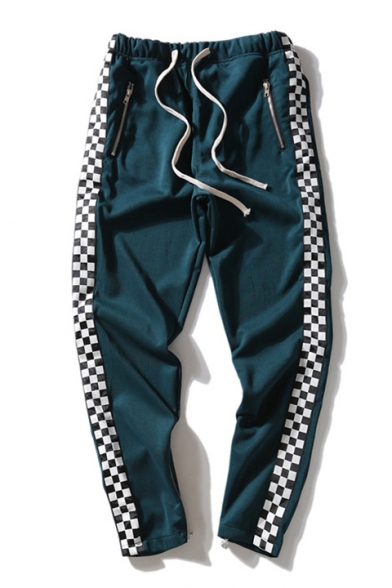 Hot Fancy Plaids Pattern Drawstring Waist Zip Pockets Casual Pants