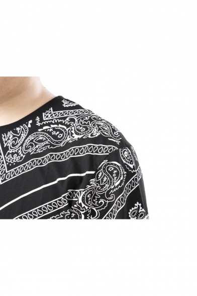 Retro Paisley Print Round Neck Short Sleeves Summer Men's T-shirt