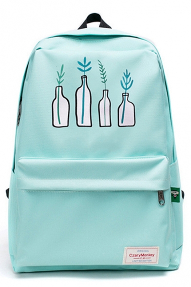Stylish Plant Leaf Bottle Pattern Zippered Backpack School Bag