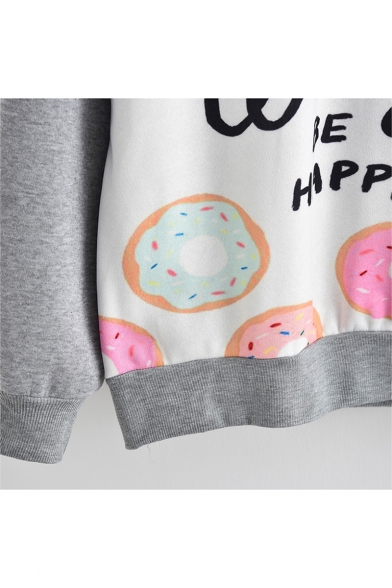 Fancy Doughnut Letter Print Long Sleeves Color Block Pullover Hoodie