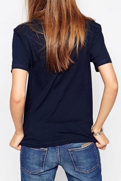 New Arrival Letter Print Round Neck Short Sleeves Casual Tee