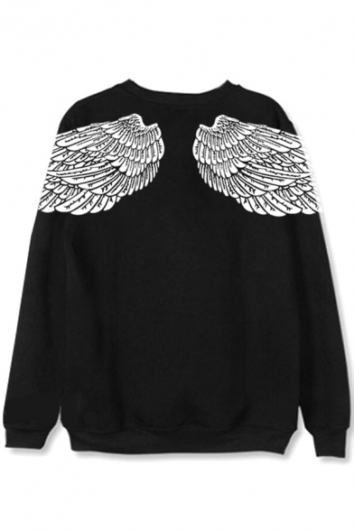Stylish Wings Pattern Round Neck Long Sleeves Pullover Sweatshirt