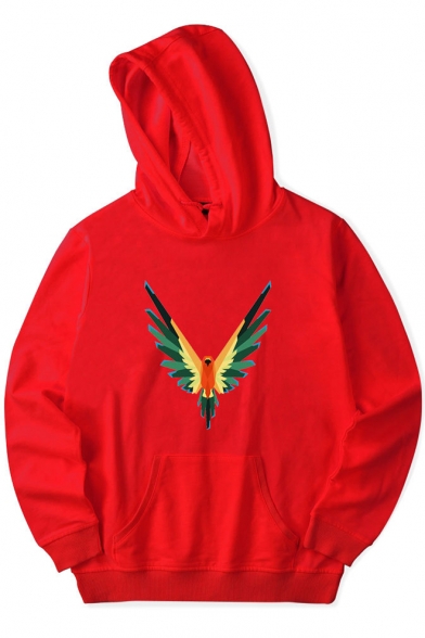 Fashionable Bird Parrot Pattern Long Sleeves Pullover Hoodie with Pocket