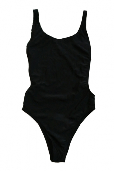 Basic Simple Plain Open Back One Piece Swimwear