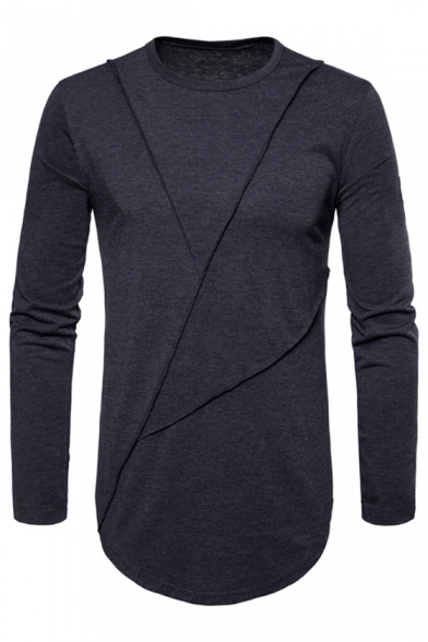 Natural Men's Fashion Embroidery Side Round Neck Long Sleeves Autumn Tee