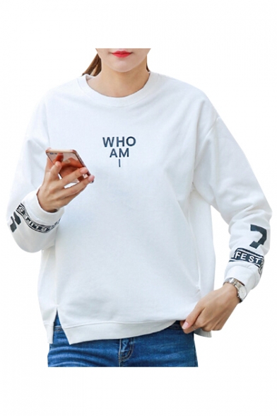 New Stylish Simple Letter Printed Round Neck Long Sleeve Pullover Sweatshirt